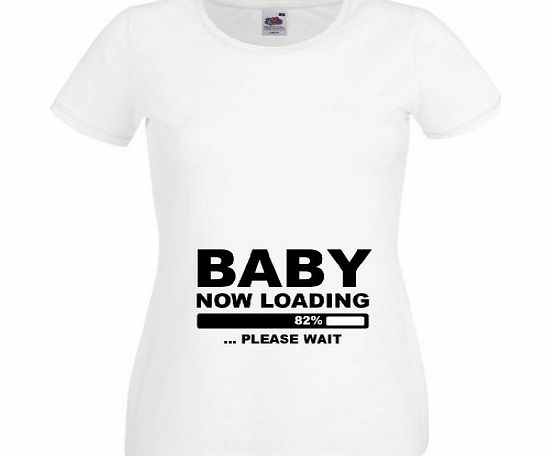 Direct 23 Ltd BABY NOW LOADING Ladies Funny Printed T-Shirt (14, White) [Apparel]